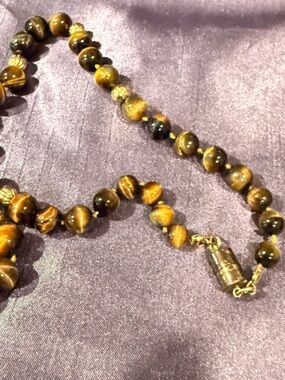 Tiger's Eye Beaded Necklace - Brown Gold Finish
